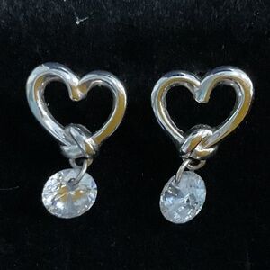 Valentine’s Day Heart Shaped Beautiful Diamonique drop earrings-Silver